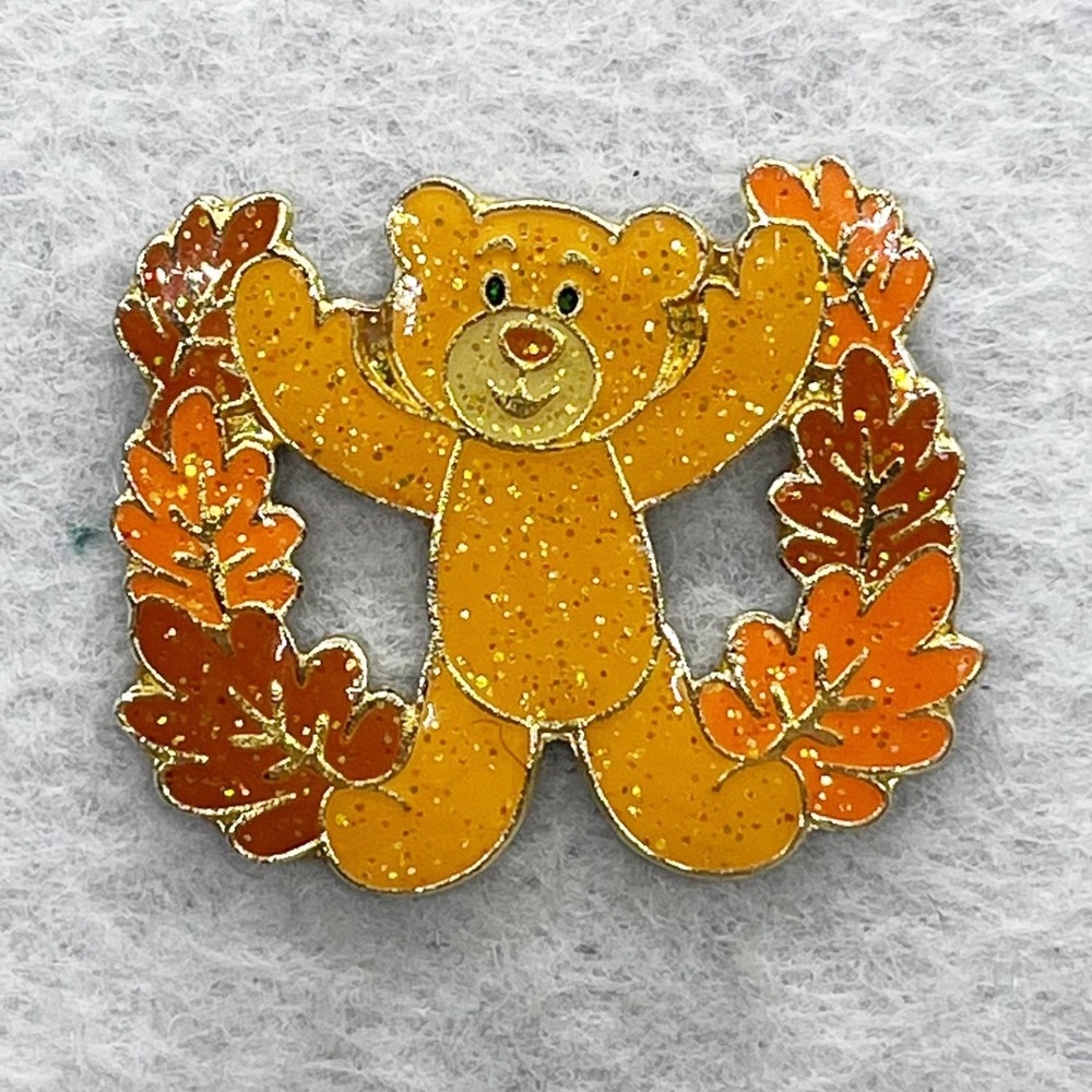 🔮 5/$25 Vintage Build-A-Bear Fall Themed Glitter Bear Pin